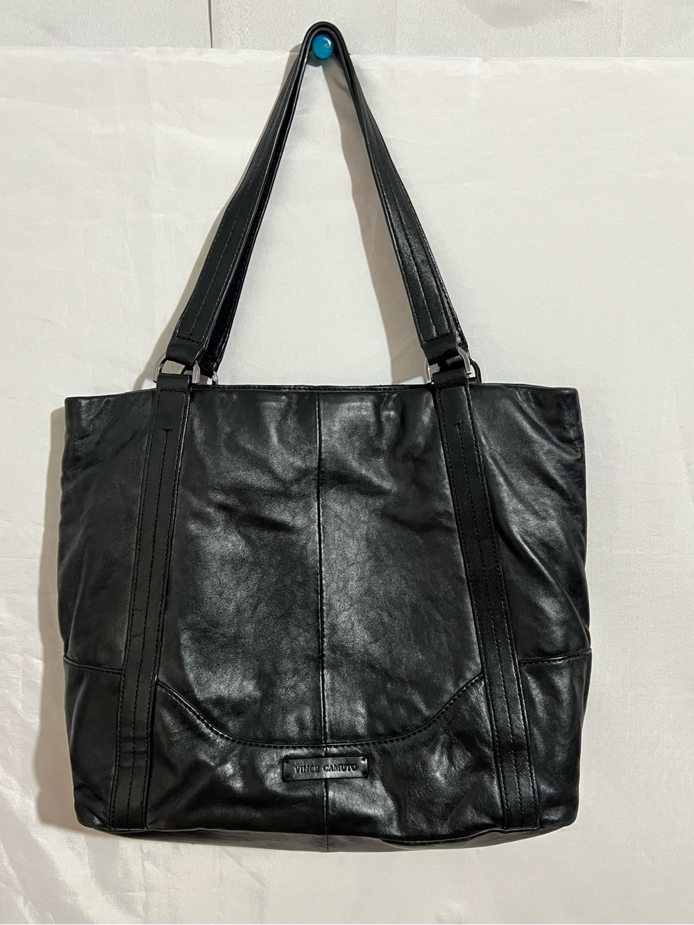 Vince Camuto Black Leather Vertical-Panel Tote